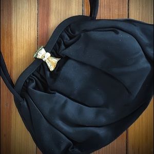 Vintage Black Mid-Century Satin Frame Evening Bag